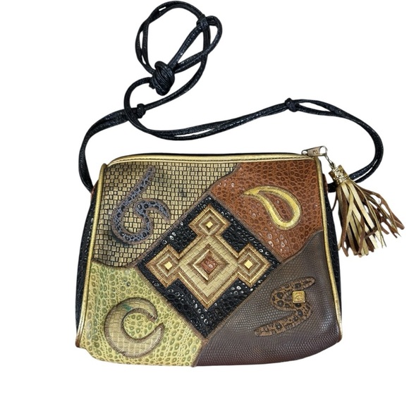 Nas Alentino Handbags - Vintage 80s Alentino NAS Abstract Metallic Patchwork Boho Glam Crossbody Bag